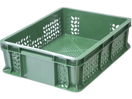 Ящик пластмассовый 400х300х120 арт 701.01.02 перфорированный, с внешней ручкой (18578, зеленый)