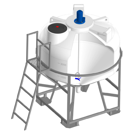 Емкость ЦКТ 3000 с патрубком 110 мм в обрешетке с лестницей с пропеллерной мешалкой (121109.3000.000.000, белый)