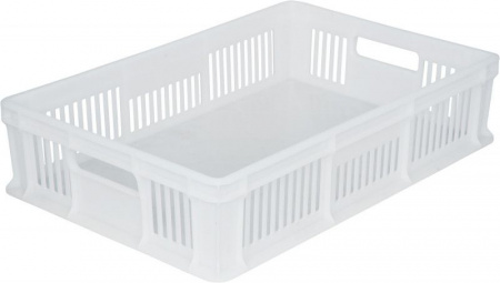 Ящик пластмассовый 600х400х140 арт 705.02.01 перфорированный, дно сплошное, с ручками (16403, натуральный)