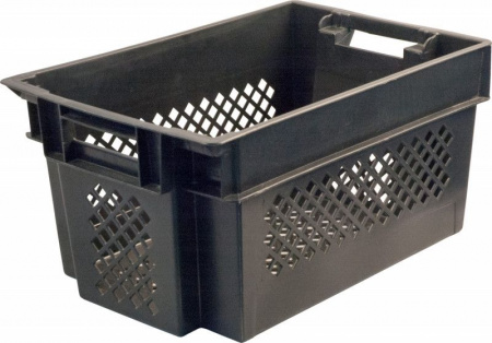 Ящик пластиковый 600х400х300 арт 108 перфорированный (черный)