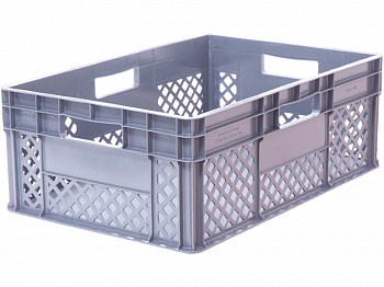 Ящик пластиковый 600х400х220 стенки перф, дно гладкое, 4 открытые ручки