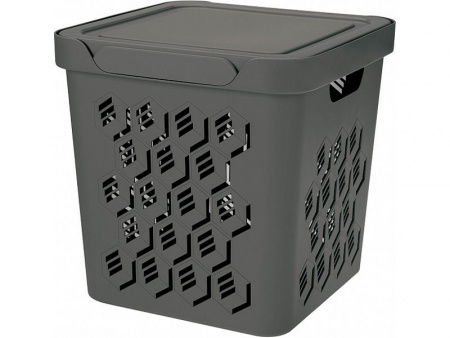 Ящик п/п 286х286х286 18 л для хранения, перфорированный, с крышкой, арт.DELUXE 18-2 (22810, серый)
