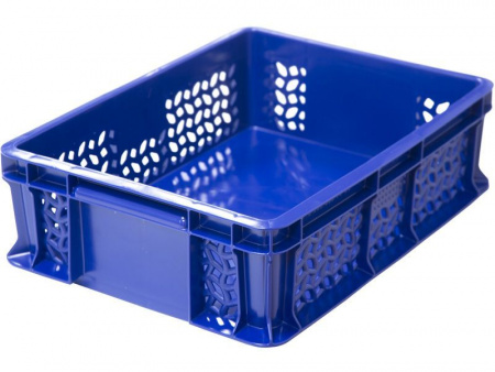 Ящик пластмассовый 400х300х120 арт 701.02.02 перфорированный, дно сплошное, с внешней ручкой (18587, синий)